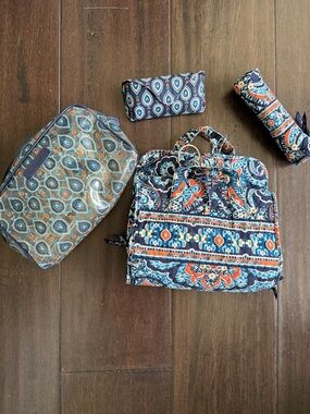 Set of vintage Vera Bradley Blue Orange Paisley Quilted Travel Bag Set